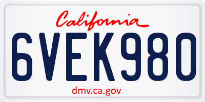 CA license plate 6VEK980