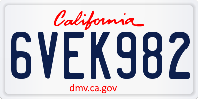 CA license plate 6VEK982