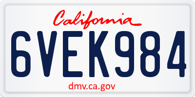 CA license plate 6VEK984