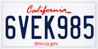 CA license plate 6VEK985