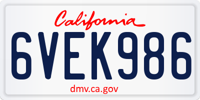 CA license plate 6VEK986