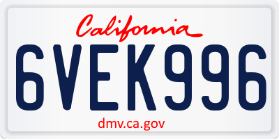 CA license plate 6VEK996