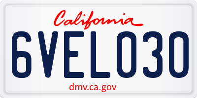CA license plate 6VEL030