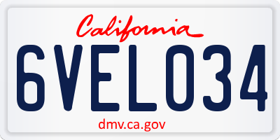 CA license plate 6VEL034