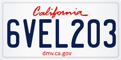 CA license plate 6VEL203
