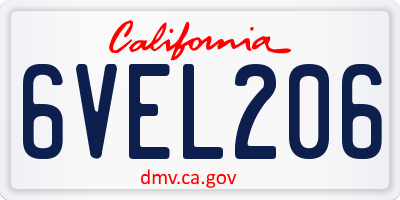 CA license plate 6VEL206