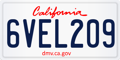 CA license plate 6VEL209