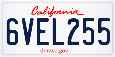 CA license plate 6VEL255