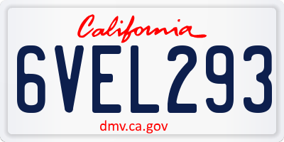 CA license plate 6VEL293