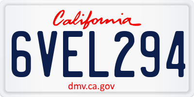 CA license plate 6VEL294