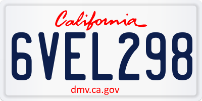 CA license plate 6VEL298