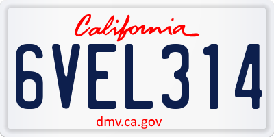 CA license plate 6VEL314