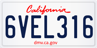 CA license plate 6VEL316