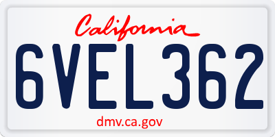 CA license plate 6VEL362