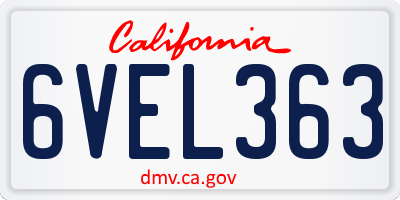 CA license plate 6VEL363