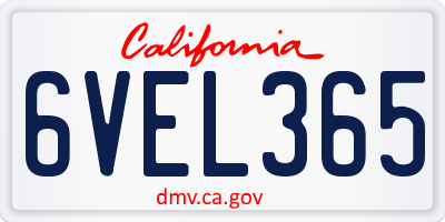 CA license plate 6VEL365