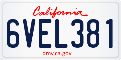CA license plate 6VEL381