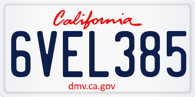 CA license plate 6VEL385