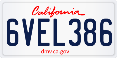 CA license plate 6VEL386