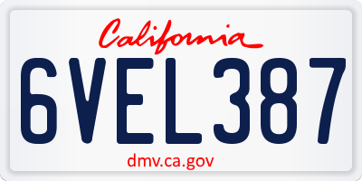 CA license plate 6VEL387