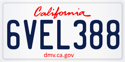 CA license plate 6VEL388
