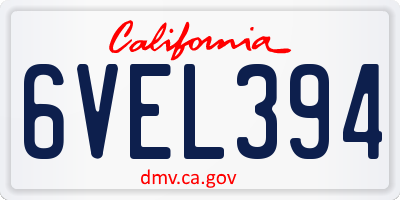 CA license plate 6VEL394