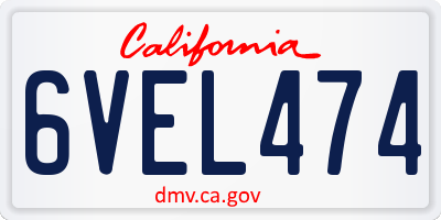 CA license plate 6VEL474