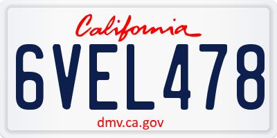 CA license plate 6VEL478