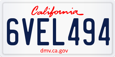 CA license plate 6VEL494