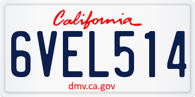 CA license plate 6VEL514