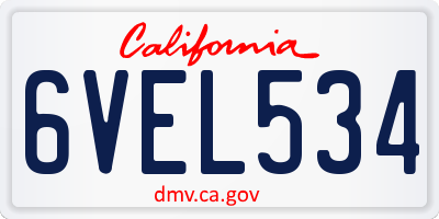 CA license plate 6VEL534
