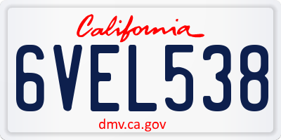 CA license plate 6VEL538