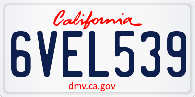 CA license plate 6VEL539