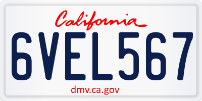 CA license plate 6VEL567