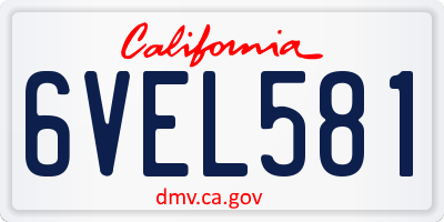 CA license plate 6VEL581
