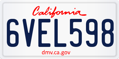 CA license plate 6VEL598