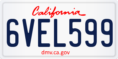 CA license plate 6VEL599