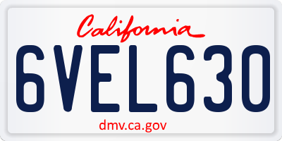 CA license plate 6VEL630