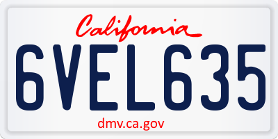 CA license plate 6VEL635