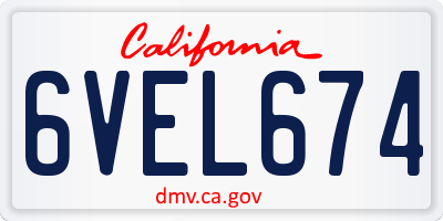 CA license plate 6VEL674