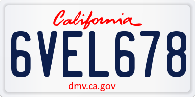 CA license plate 6VEL678