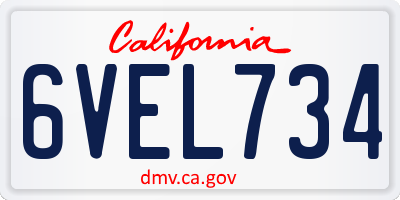 CA license plate 6VEL734