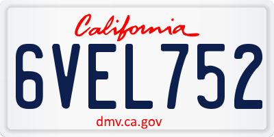 CA license plate 6VEL752