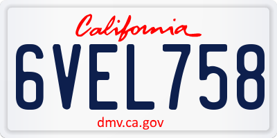 CA license plate 6VEL758
