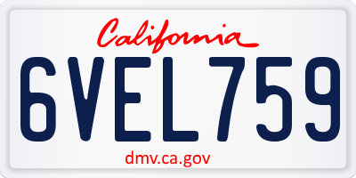 CA license plate 6VEL759