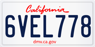 CA license plate 6VEL778