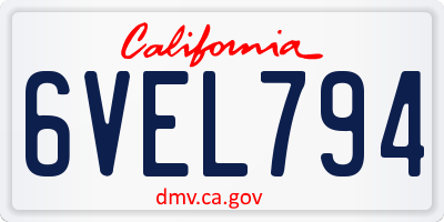 CA license plate 6VEL794