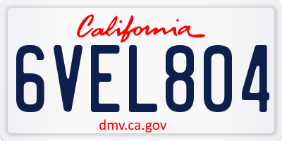 CA license plate 6VEL804