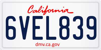 CA license plate 6VEL839
