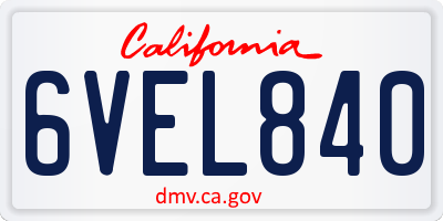 CA license plate 6VEL840